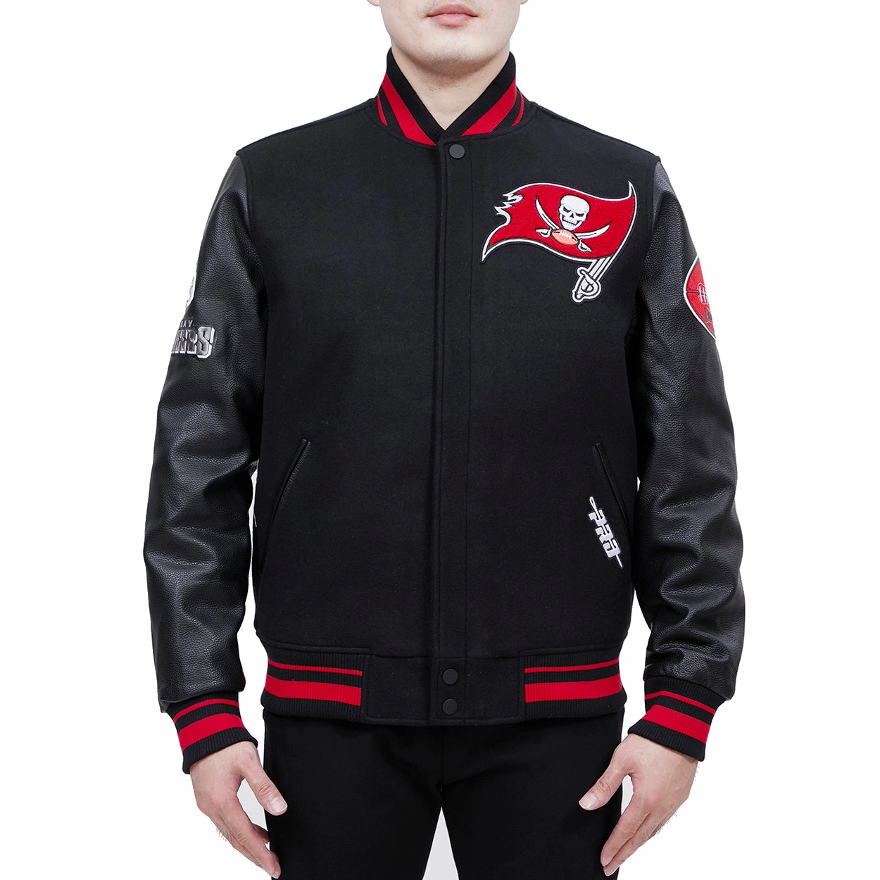 Tampa bay buccaneers old english wool leather varsity jacket black