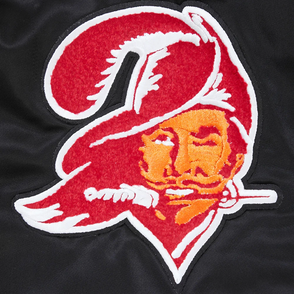 Tampa bay buccaneers retro classic full snap satin varsity jacket black 2