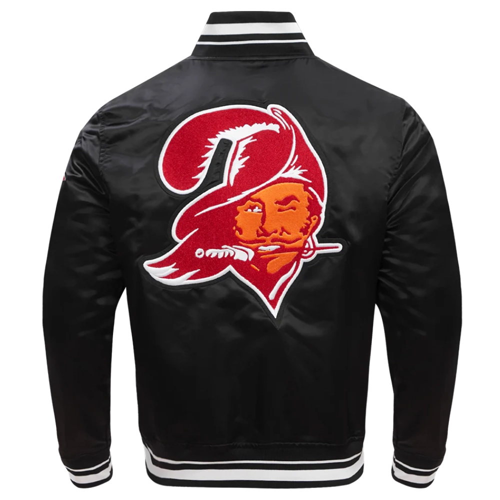 Tampa bay buccaneers retro classic full snap satin varsity jacket black 4