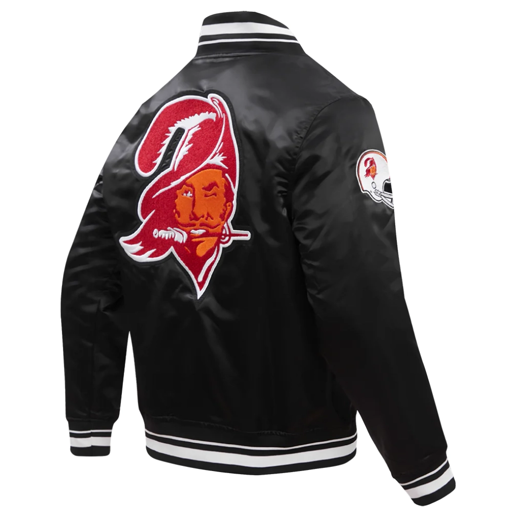 Tampa bay buccaneers retro classic full snap satin varsity jacket black 5