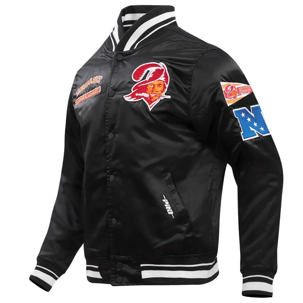 Tampa bay buccaneers retro classic full snap satin varsity jacket black 6