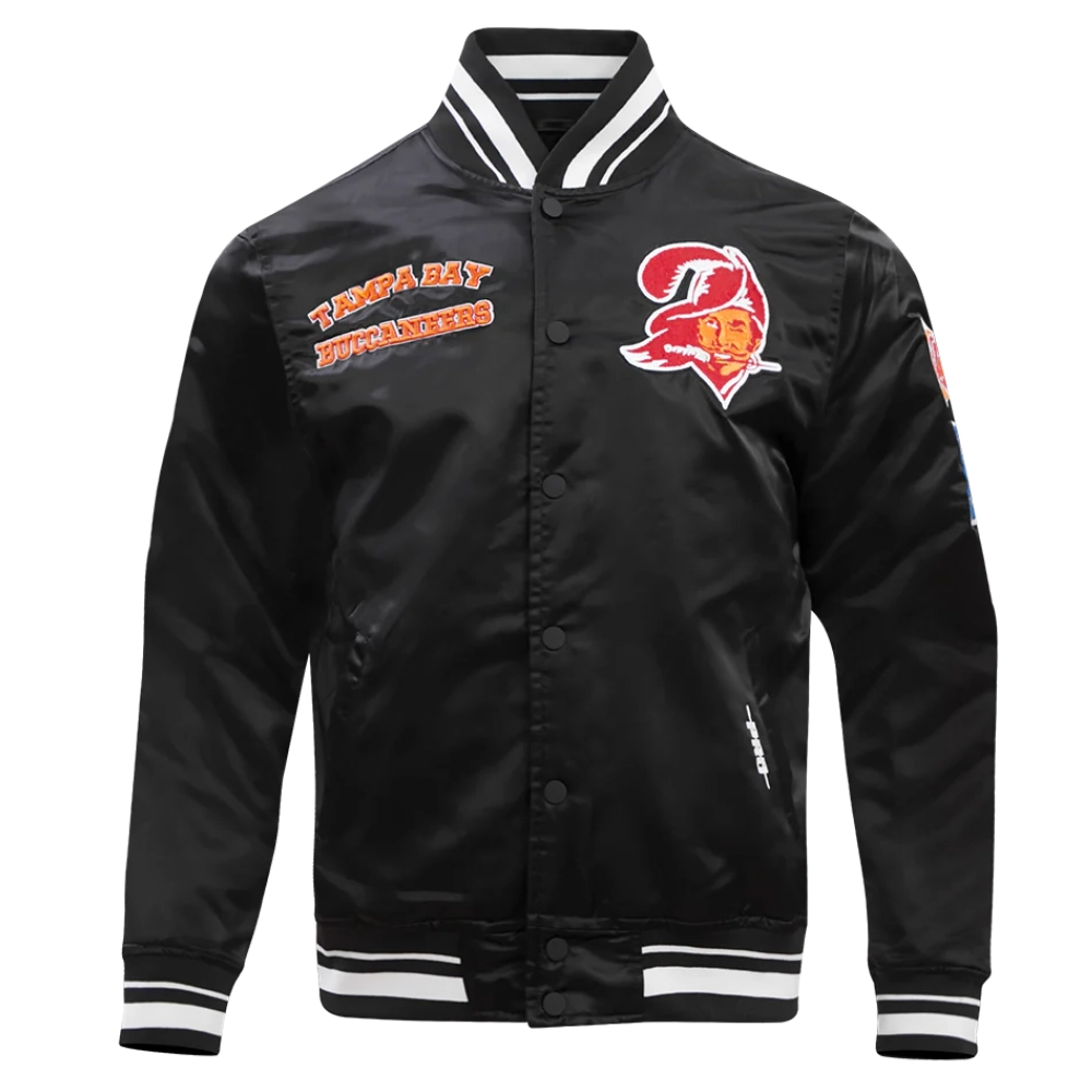 Tampa bay buccaneers retro classic full snap satin varsity jacket black 7