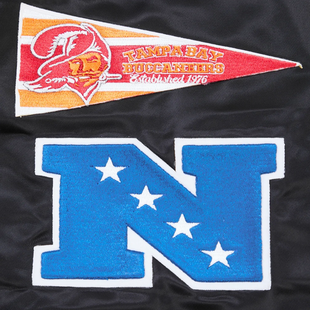 Tampa bay buccaneers retro classic full snap satin varsity jacket black