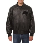 Tampa Bay Buccaneers Shirt Collar Full Black Leather Bomber Jacket