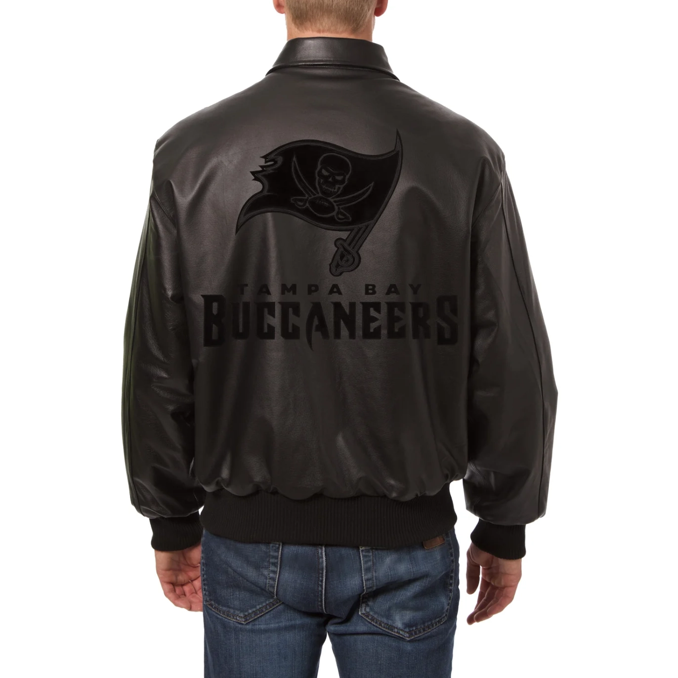 Tampa bay buccaneers tonal full leather bomber jacket black 2