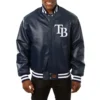 Tampa bay rays genuine leather varsity jacket navy 1