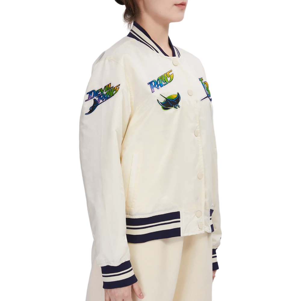 Tampa bay rays retro classic womens full snap varsity jacket white 1