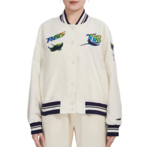 Tampa bay rays retro classic womens full snap varsity jacket white 3