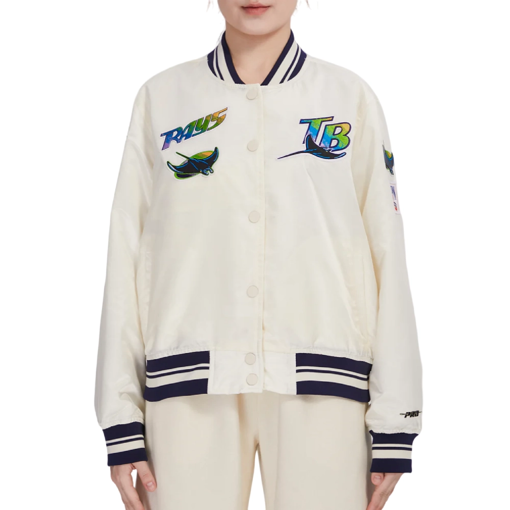 Tampa bay rays retro classic womens full snap varsity jacket white 3