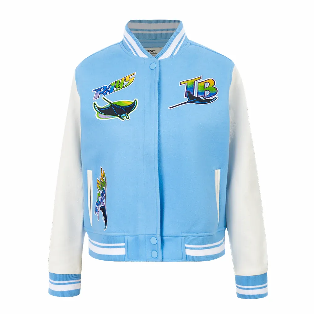 Tampa bay rays retro classic womens wool leather varsity jacket blue 1