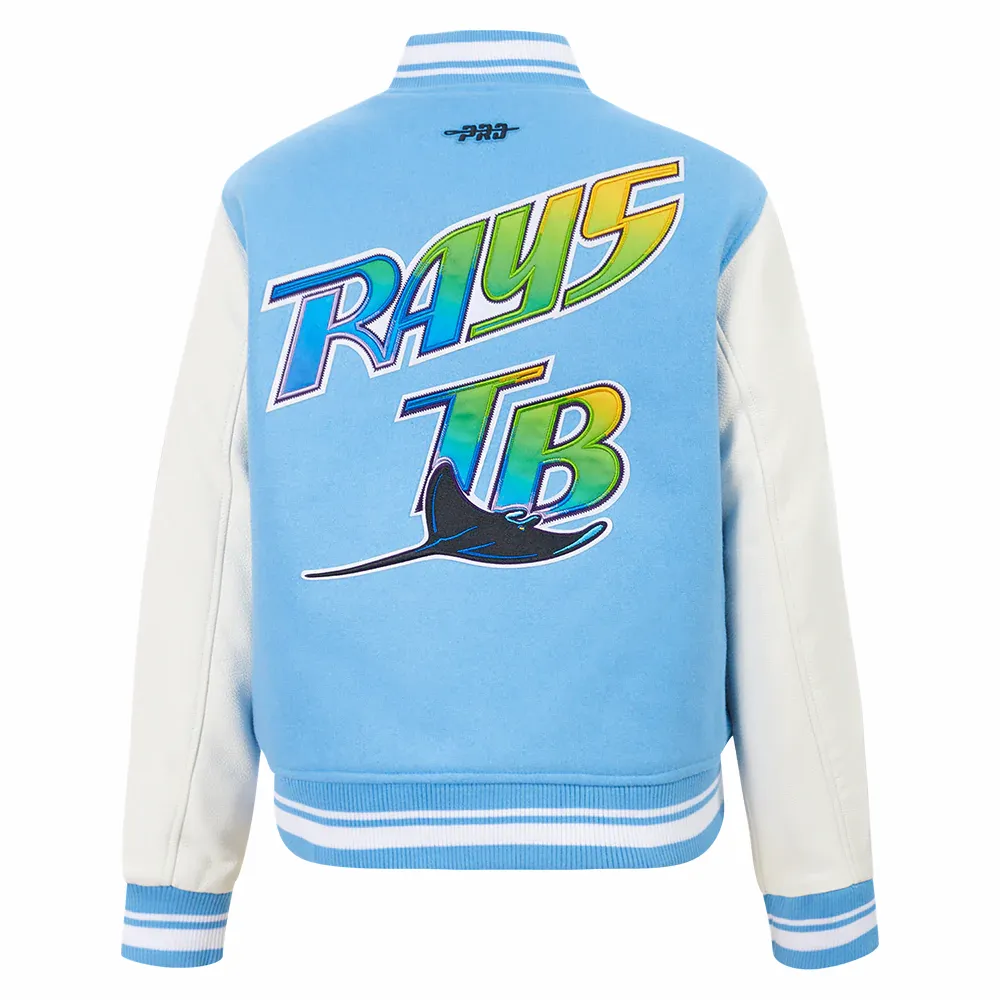 Tampa bay rays retro classic womens wool leather varsity jacket blue 3