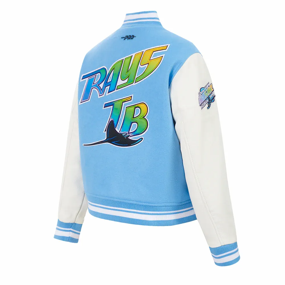 Tampa bay rays retro classic womens wool leather varsity jacket blue 4