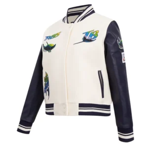 Tampa bay rays retro classic wool leather varsity jacket white black 7