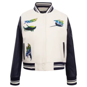 Tampa bay rays retro classic wool leather varsity jacket white black 8