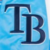 Tampa bay rays script tail full snap satin varsity jacket blue 1