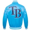 Tampa bay rays script tail full snap satin varsity jacket blue 4