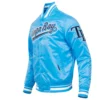 Tampa bay rays script tail full snap satin varsity jacket blue 5