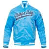 Tampa bay rays script tail full snap satin varsity jacket blue 6
