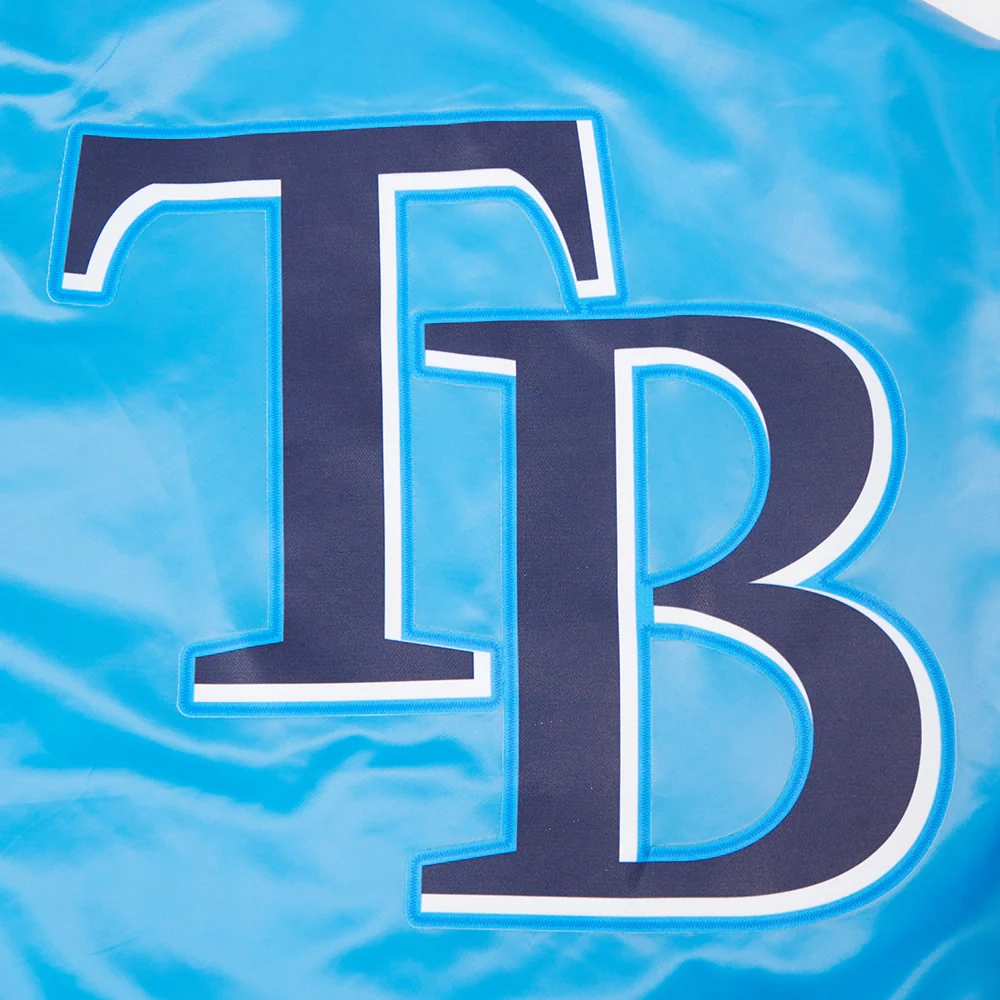 Tampa bay rays script tail full snap satin varsity jacket blue