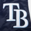 Tampa bay rays script tail full snap satin varsity jacket navy 1