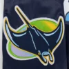 Tampa bay rays script tail full snap satin varsity jacket navy