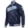 Tampa bay rays script tail full snap satin varsity jacket navy 5