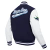 Tampa bay rays script tail wool leather varsity jacket navy white 3