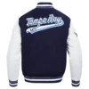 Tampa bay rays script tail wool leather varsity jacket navy white 4