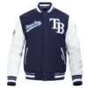 Tampa bay rays script tail wool leather varsity jacket navy white 6