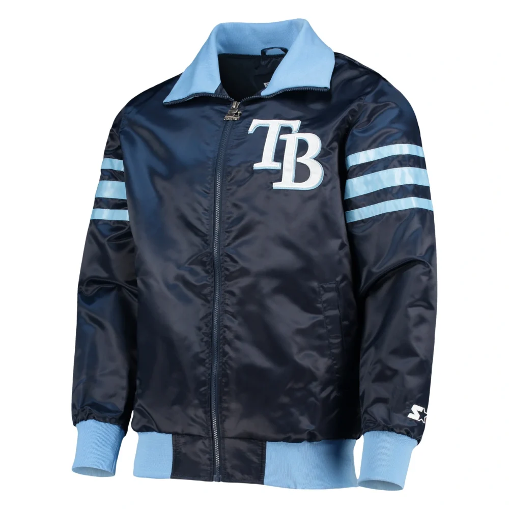 Tampa Rays Jacket Tampa Bay Rays The Captain II Full-Zip Navy Satin Bomber Jacket