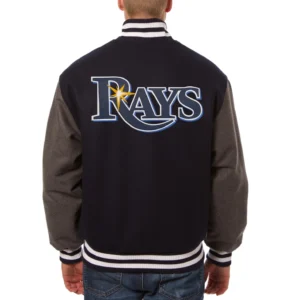 Tampa bay rays two tone handcrafted logo wool jacket navy gray 2