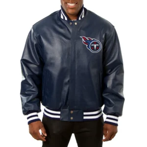 Tennessee titans full real leather varsity jacket navy 1