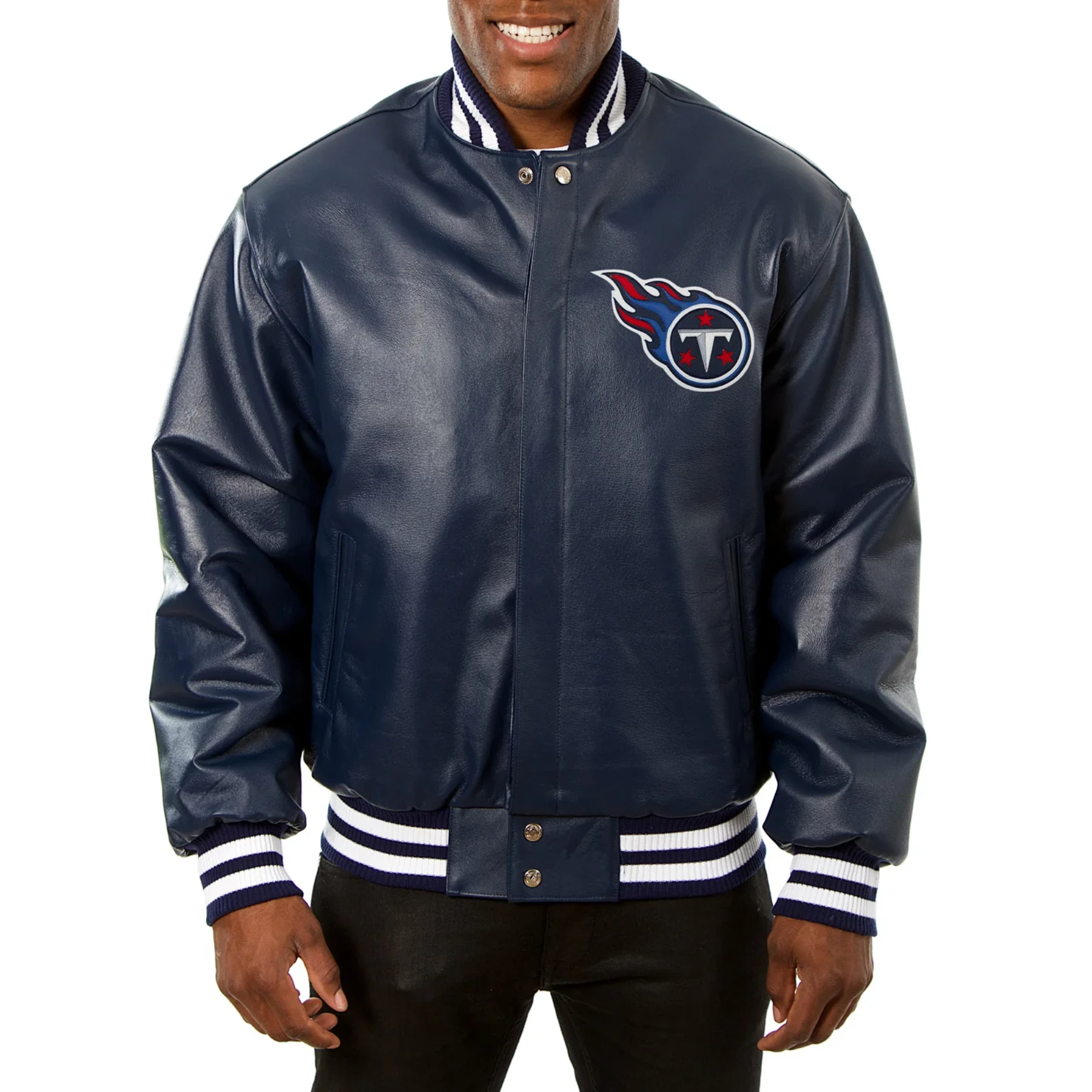 Tennessee titans full real leather varsity jacket navy 1