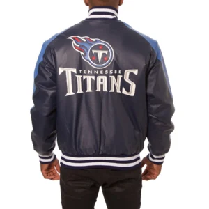 Tennessee titans genuine leather varsity jacket navyblue 1 1