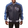 Tennessee titans genuine leather varsity jacket navyblue 1