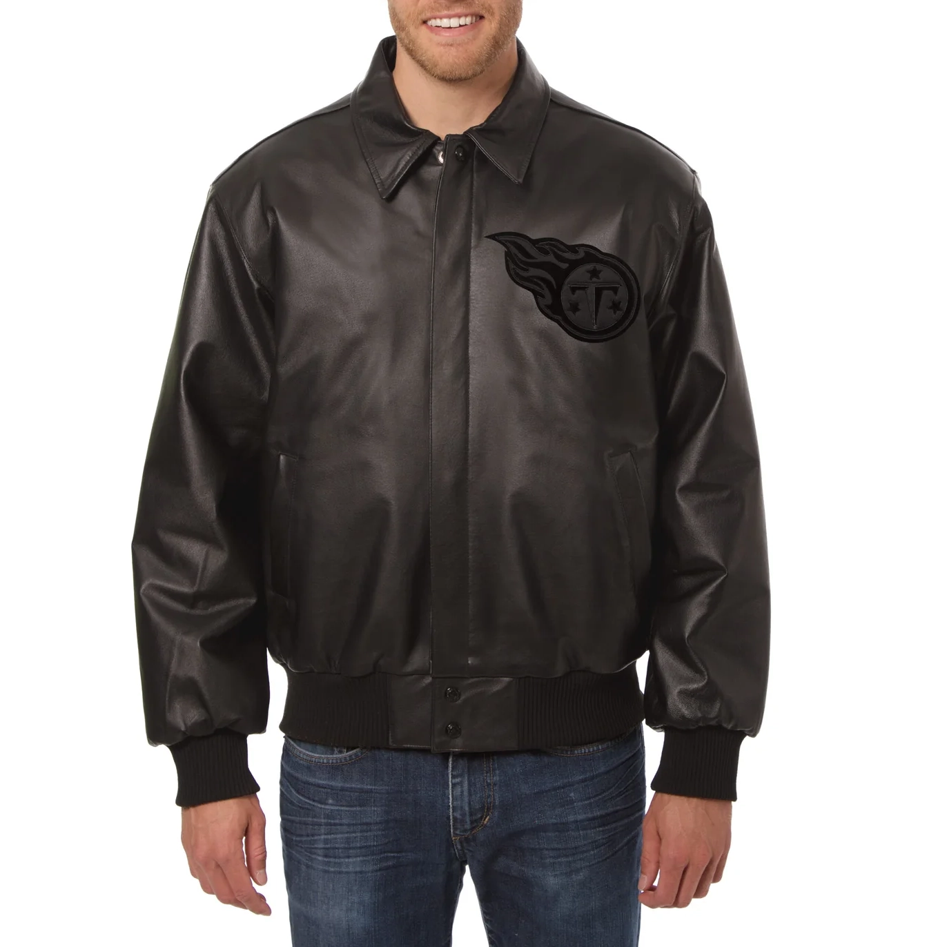 Tennessee titans tonal full leather bomber jacket black 1