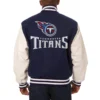 Tennessee titans two tone wool leather varsity jacket navy whte 1 1