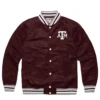 Texas am aggies full snap satin varsity jacket maroon 1