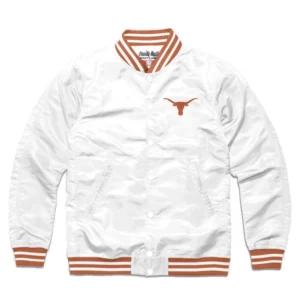 Texas longhorns full snap logo varsity jacket white 1