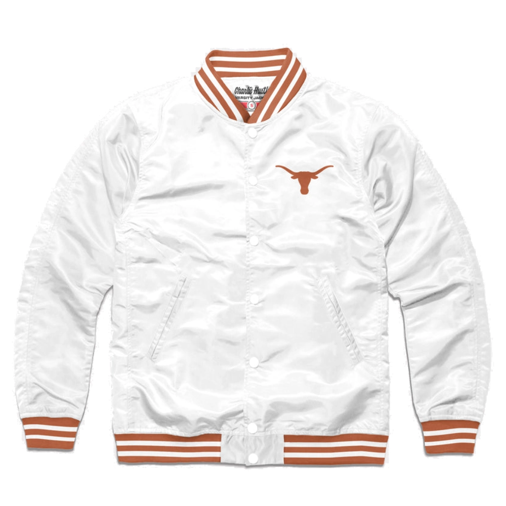 Texas longhorns full snap logo varsity jacket white 1