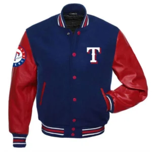 Texas rangers letterman wool leather varsity jacket bluered 1 1
