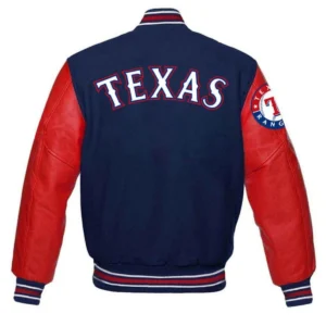 Texas rangers letterman wool leather varsity jacket bluered 2 1