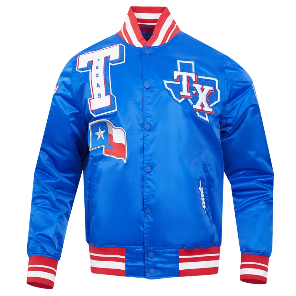 Texas rangers mashup full snap satin varsity jacket blue 1 1