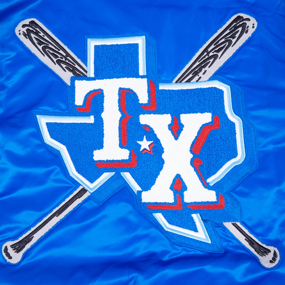 Texas rangers mashup full snap satin varsity jacket blue 2 1