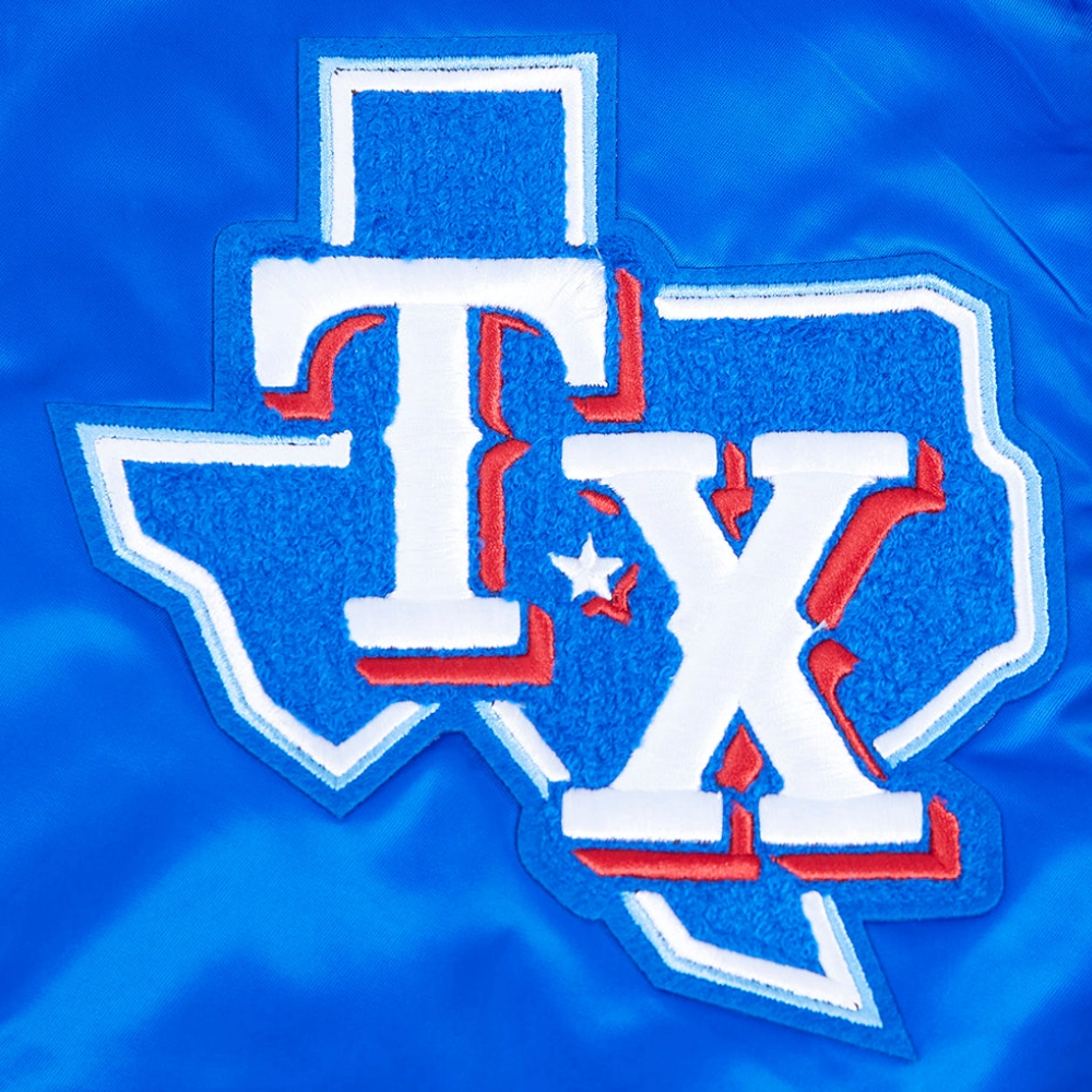Texas rangers mashup full snap satin varsity jacket blue 4 1