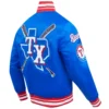 Texas rangers mashup full snap satin varsity jacket blue 6 1