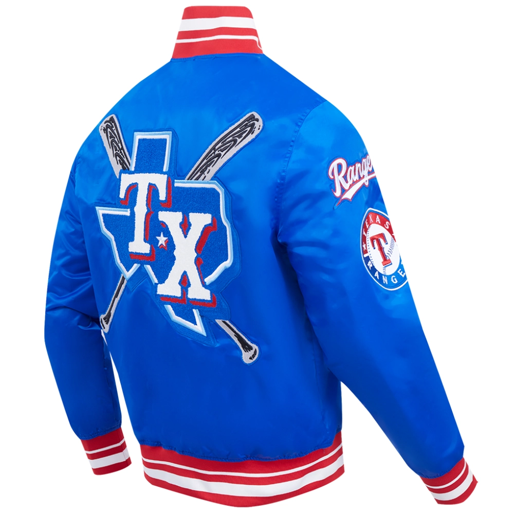 Texas rangers mashup full snap satin varsity jacket blue 6 1