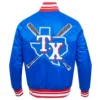 Texas rangers mashup full snap satin varsity jacket blue 7 1