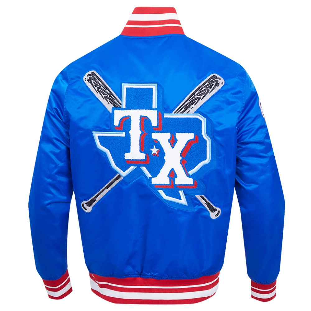 Texas rangers mashup full snap satin varsity jacket blue 7 1