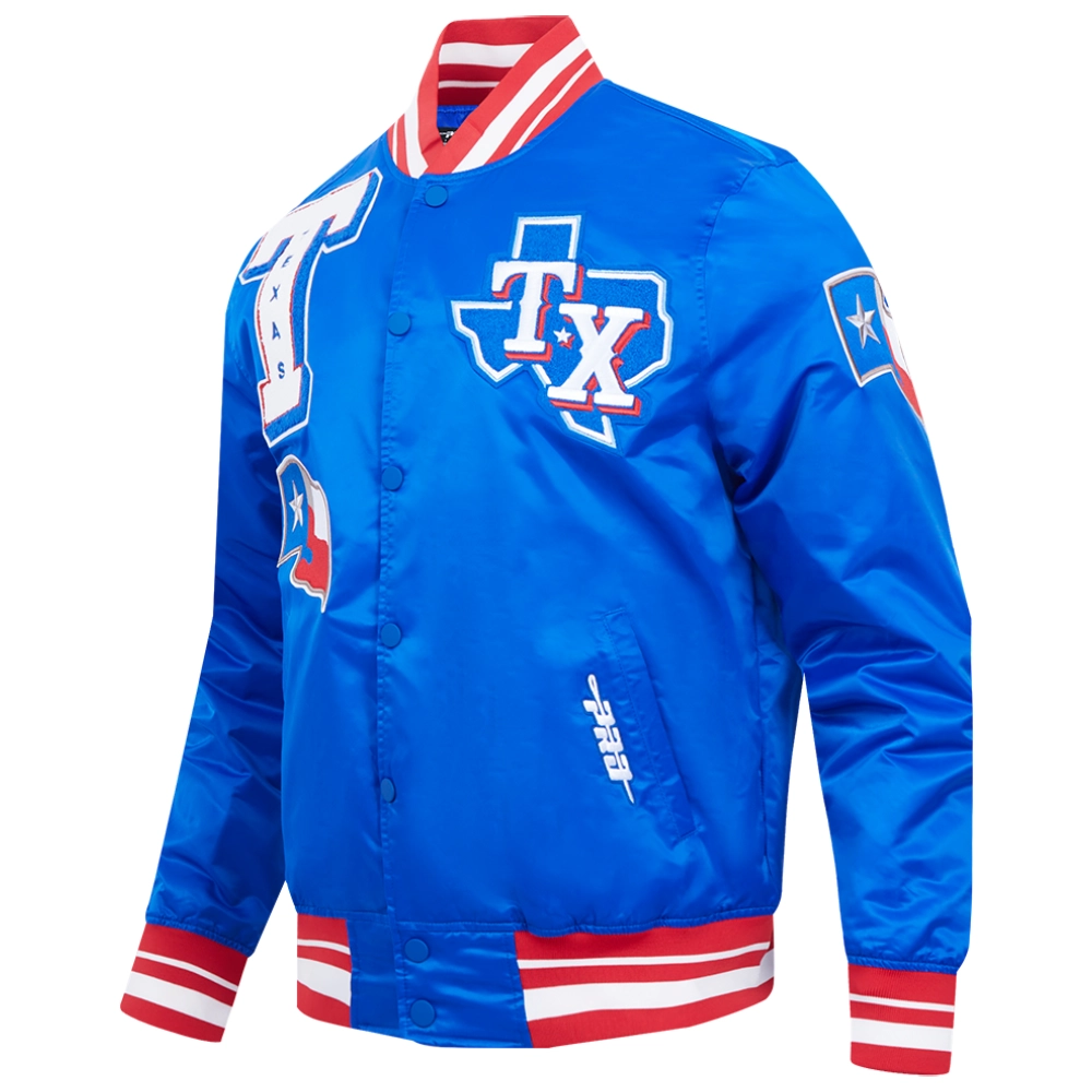 Texas rangers mashup full snap satin varsity jacket blue 8 1